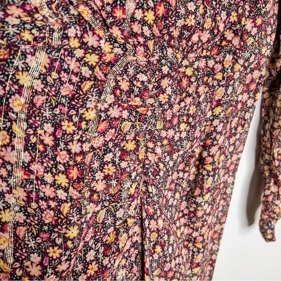 MANGO Womens Floral Mini Dress Size 4 New Metallic Ditsy Long Sleeve Colorful - Picture 6 of 16